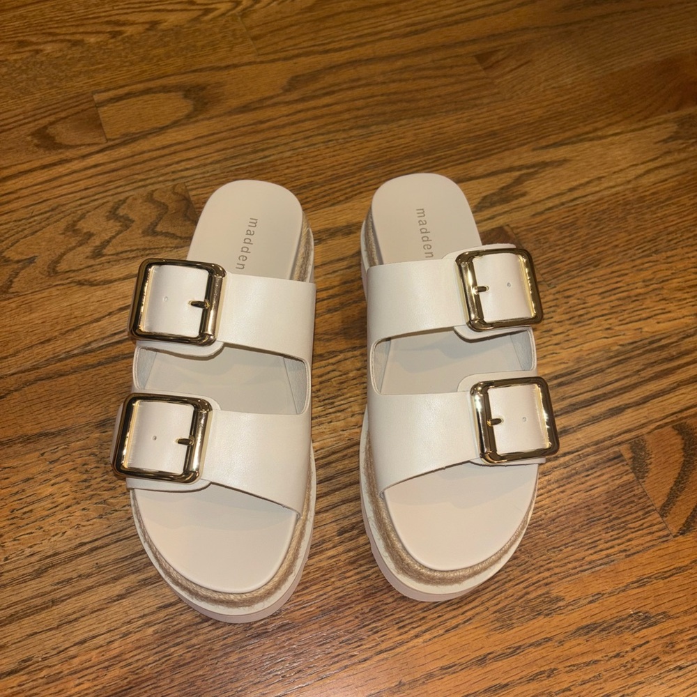 Madden Girl Cream Double Buckle Sandals